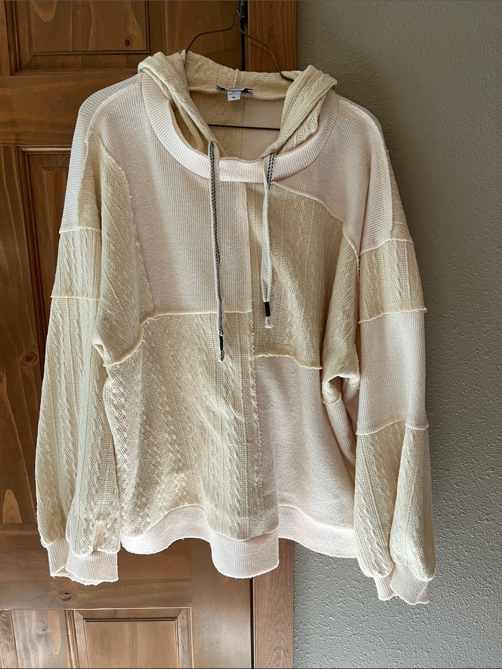 Women’s Cream Patchwork Hooded Sweater